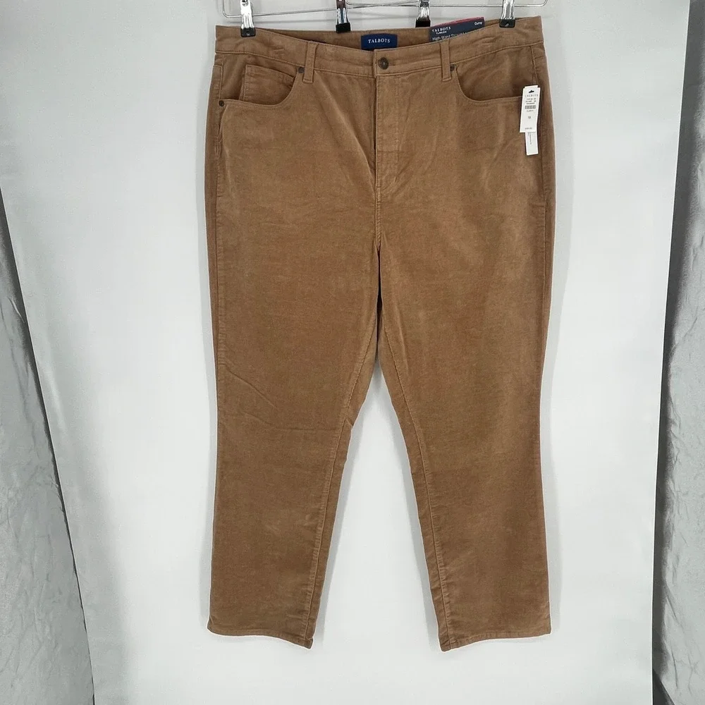 NWT Talbots Slimming Corduroy Pants‎ Camel High Waist Straight Leg 18 Preppy